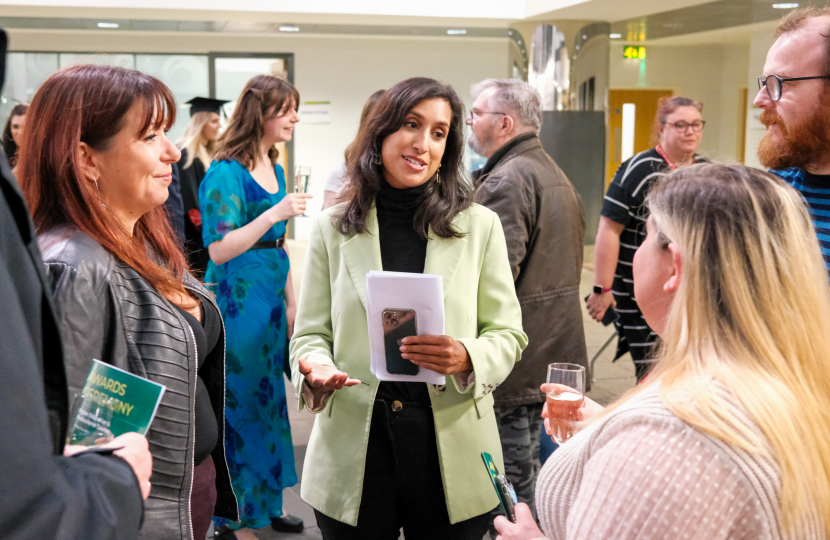 Claire talks to graduates and their families at East Surrey College.