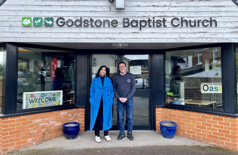 Claire with Revd Humm outside Godstone Baptist church