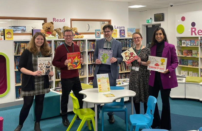 With staff and volunteers at Horley Library.