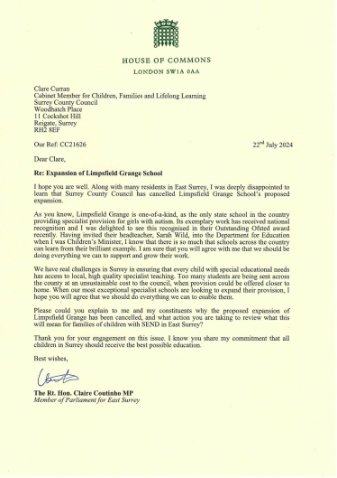 Letter to Surrey County Council