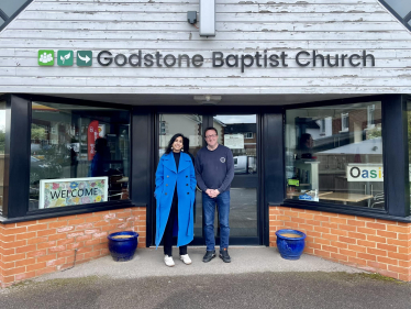 Claire with Revd Humm outside Godstone Baptist church