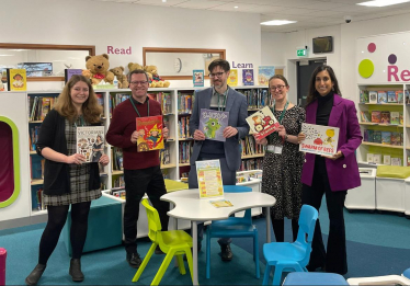 With staff and volunteers at Horley Library.