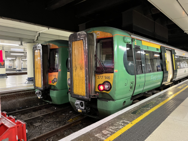 A Southern train at the platform at Victoria